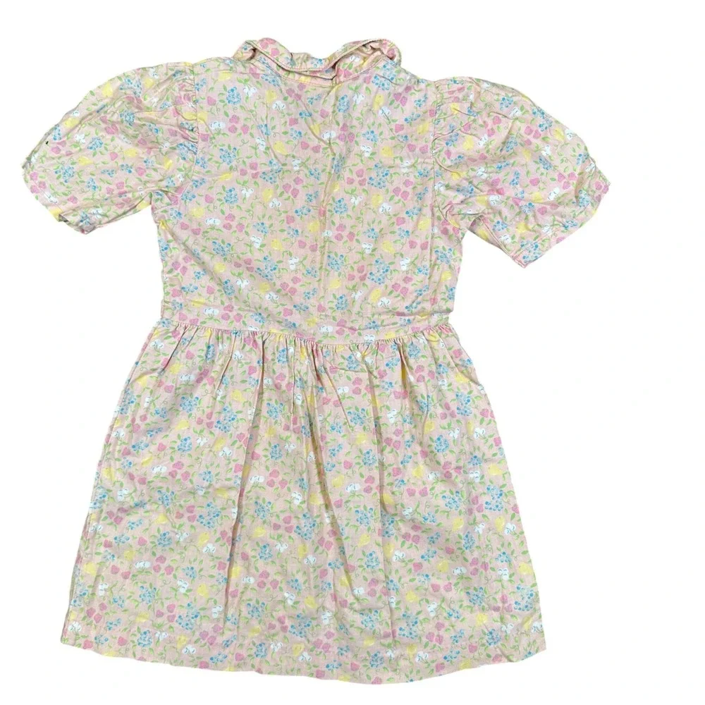 Vintage OshKosh Bgosh Girls Pink Floral Fruit Pintuck Cotton Dress Size 6X USA